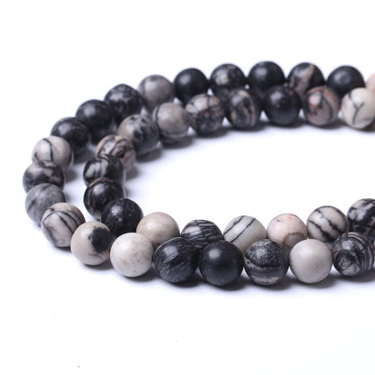 45PCS 8MM Natural Black net Work Beads Round Loose Stone Beads for Jewelry Making DIY Energy Stone Healing Power Bracelet 15"
