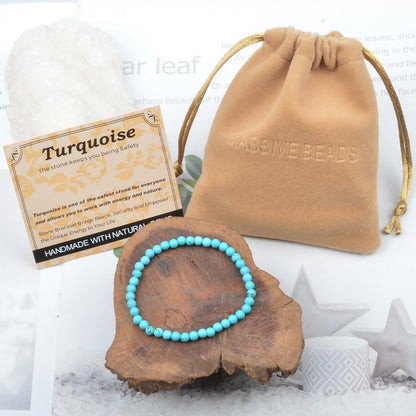 MASSIVE BEADS Turquoise - Safety - Handmade Handmade Yoga Stretch Elastic Bracelet Natural Stone Crystal Healing Power Energy Gifts for Unisex Adult 4mm