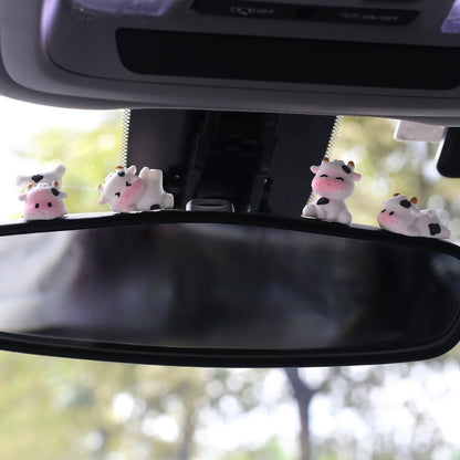6 Pcs Mini Cows Car Accessories, Cow Print Dashboard Decorations & Rear View Mirror Ornaments, Cute Car Decor for Women Girl