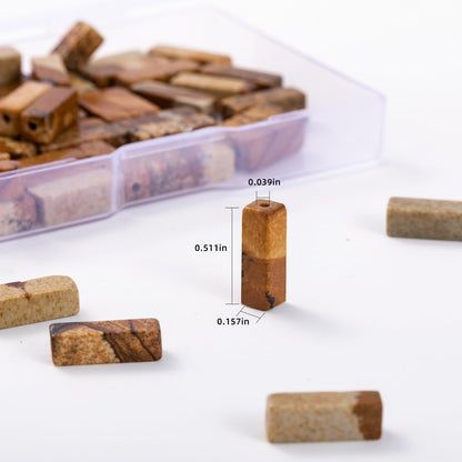 Natural Blown Picture Stone Rectangle Tube Beads 4x13mm 38cm/str Loose Semi Gemstone Stone Beads for Making Bracelets Necklace Earrings
