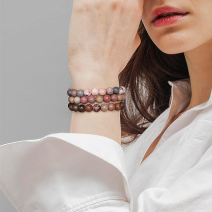 Risyfjew 3 PCS Healing Crystal Bracelets Women 8mm Natural Stone Beaded Stretch Bracelet Pink Zebra Jasper Jewelry Gifts