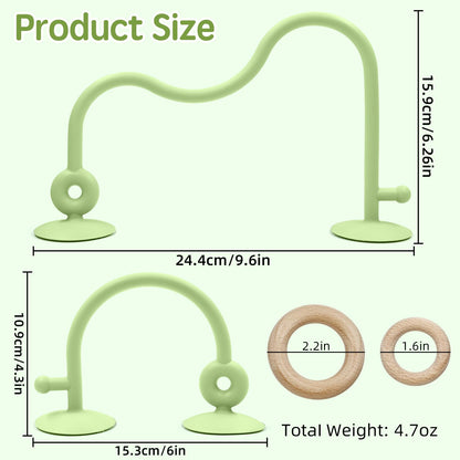 Baby Sensory High Chair Suction Toys for Infant Toddlers 12 18 Months, Food Grade Silicone String with Oak Loop Montessori Educational Parent-Child Baby Bath Toy Gift for Birthday (Green)