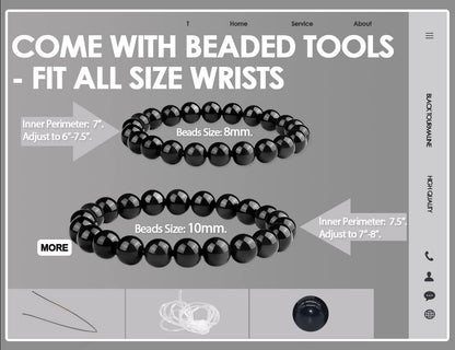 Black Tourmaline Bracelet 2 PCS: 8MM & 10MM | 3A Grade Natural Chakra Crystal Jewelry | Birthstone of October, Fit 6"-8" Wrist Size, Bring Luck, Peace & Love, Feng Shui for Friends Familys