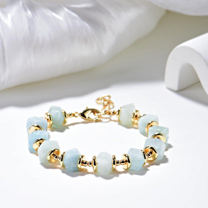 Ursambra Natural Aquamarine Raw Stone Healing Crystal Adjustable Birthstone Vintage Bracelet Gift Jewelry for Women