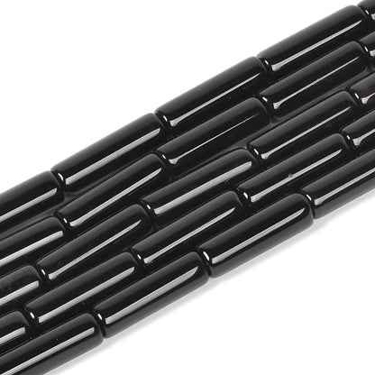 HAAMIIQII Natural Black Onyx Tube Beads 13x4mm Column Stone Cylinder Gemstone Loose Beads for Jewelry Making Strand 15 Inch (28-29pcs)