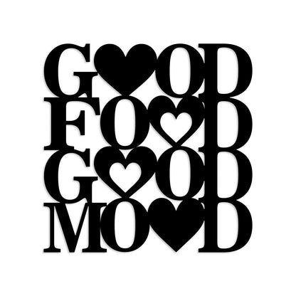 Good Food Good Mood Metal Wall Art Sign, Farmhouse Dining Room Kitchen Wall Decor Housewarming Gift Counter Pantry Sign Black, 11.6x11.6 inches