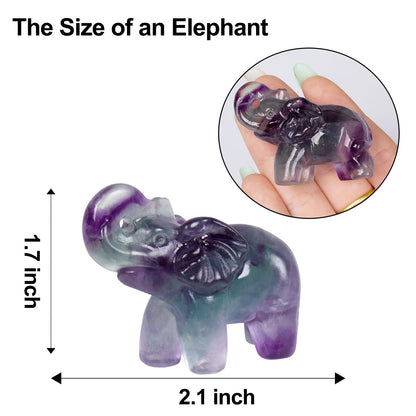 Hguxmcu 2 Inch Rainbow Fluorite Crystal Elephant Sculpture Handcrafted Healing Stone Animal Figurine Spiritual Home Decor Lucky Charm Gift for Wealth Success Positive Energy and Meditation Lovers