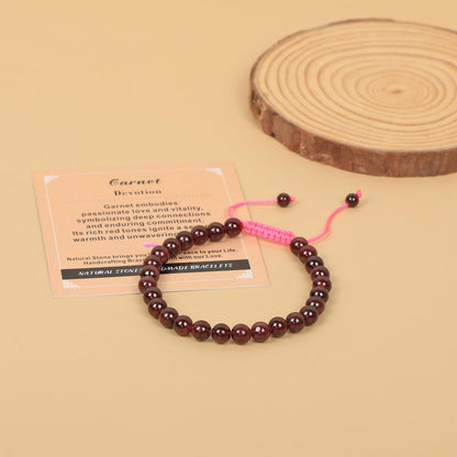 AD Beads 6mm Garnet Bracelet - Stone of Devotion - Handmade Natural Stone Crystal Bracelet with Adjustable Macrame String - Yoga Healing Power Energy Gifts for Men and Women