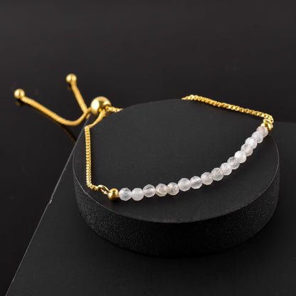QNAVIC Natural Moonstone Gemstone Micro Beaded Dainty Slider Bolo Bracelet, Handmade Jewelry for women, Healing Chakra Crystals Birthstone Gift for Her, 14K Gold Plated Chain 6-9 inch