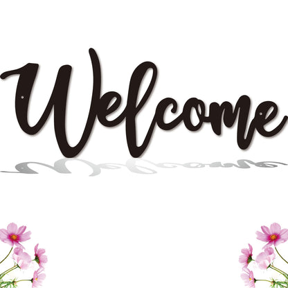Sanshaoye Welcome Metal Sign, Wall Decor, Home Office Indoor/Outdoor, Gift, Black, 12x9.5 Inches