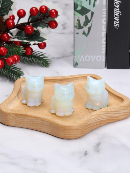 CrystalTears Opalite Crystal Cat Figurine Carved Healing Crystal Gemstone Cat Lucky Cute Stone Cat Statue for Home Office Desk Meditation Decor Crystal Gifts for Women Men Cat Lover Christmas