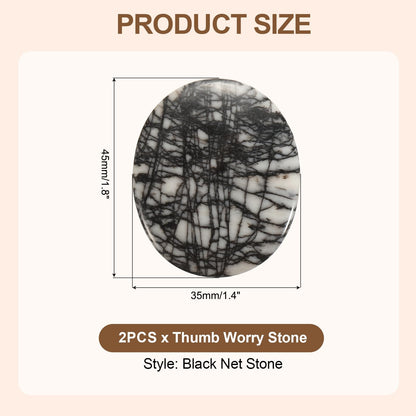 MECCANIXITY 2 Pcs Thumb Worry Stone for Anxiety, Black Net Stone Relief Crystals Hand Thumb Stones Pocket Gems Natural Polished for Yoga Meditation Relief