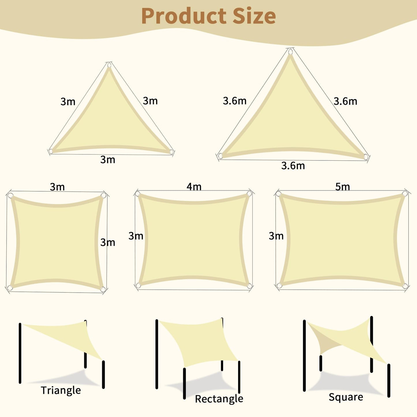 KALINCO Sun Shade Sail, Waterproof Shade Sail, 10'x10' x10' Triangle Sunscreen Awning Canopy, 95% UV Blocking Sun Shade Canopy with Free Rope for Outdoor Garden Patio Party Playground