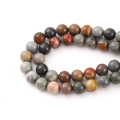 8mm 45pcs DIY Natural USA Picture Stone Beads Round Healing Crystal Gemstone Loose Beads for Jewelry Making Handmade Bracelet Necklace