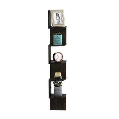 Furinno ROSSI Floating Book Shelves for Wall, 5-Tier Zigzag Corner Shelf Wall Mounted, Radial Corner Floating Shelf, for Living Room, Bedroom, Bathroom, Home Office, Espresso