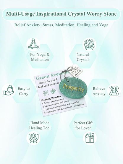 Top Plaza Green Aventurine Crystals Stone for Anxiety Natural Healing Gemstone Keychain Engraved Inspirational Follow Your Dreams Trust Your Heart Pocket Stone Good Luck Meditation Gifts