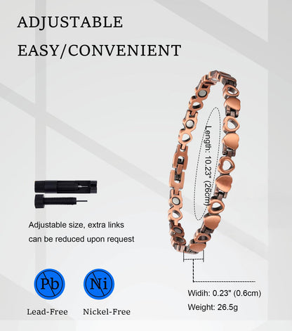 UtenoTureH Copper Anklet for Women for Arthritis, 99.99% Pure Copper Jewelry Lovely Heart Design with Adjust Tool