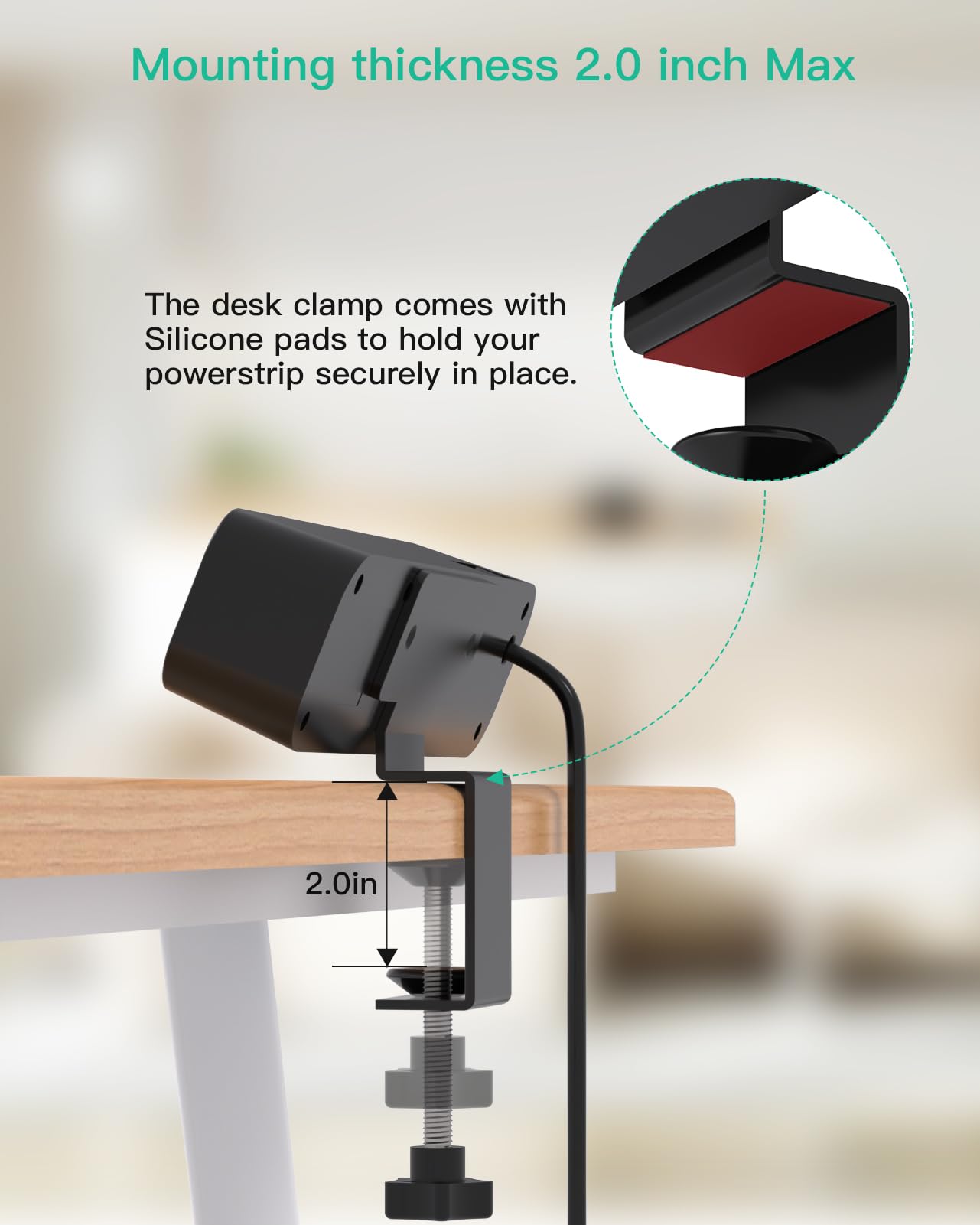 PD30W Desk Clamp Power Strip, Desktop Mount Surge Protector, Fast Charging Station, 5Ft Extension Cord Desk Mount Shelf with 4 Outlets 4 USB Ports (2 USB C), Home Office Accessories Essentials, Black