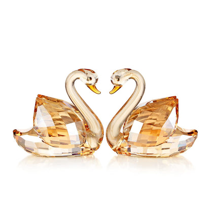DOJOZ Crystal Swan A Pair Sparkle Valentines Day Sweet Gifts Figurine Collection Paperweight Table Centerpiece Ornament (Gold)