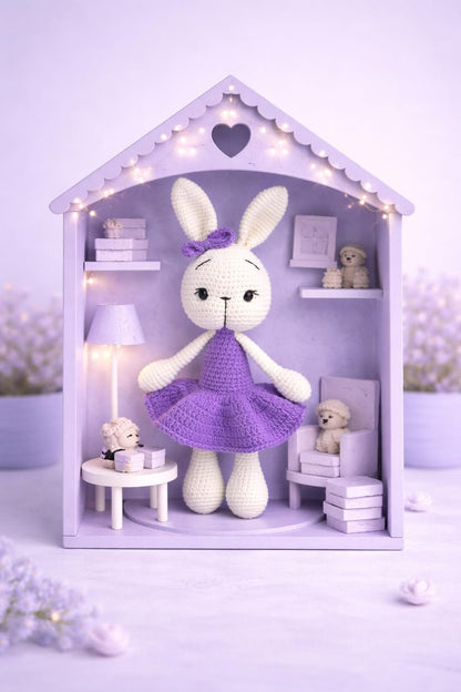 Handmade Bunny Plush – 13.5 inches - Soft Cotton Knit Stuffed Animal – Shower Gift – Nursery Decor – Crochet Toy 1PC (Violet)