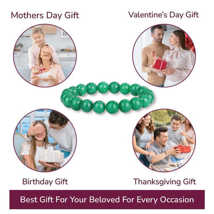 Green Jade Bracelet for Women | Natural Real Jade Crystal Beaded Stretch Bracelet 10mm | Gift for Her Luck Prosperity Healing Gemstone Jewelry
