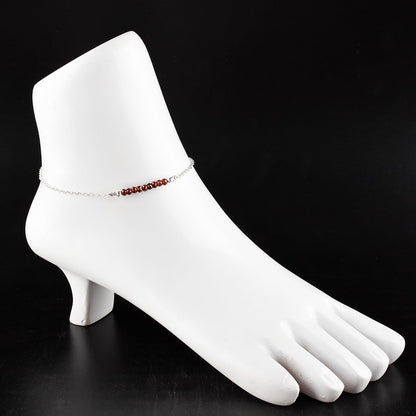 YANARA Garnet Ankle Bracelets for Women, Natural January Birthstone, Red Beads, Boho Chakra Healing Crystals, Dainty Anklet 9"+1.25" inch Silver Plated Adjustable Chain, Valentines Day Gifts For Women