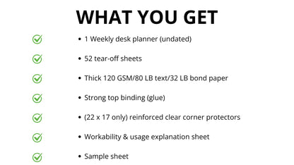 Ultimate Premium 2026 Weekly Day Desk Planner – 52-Page Undated Layout – Super Thick Bleed-Resistant Paper – Chipboard Backing – Top-Edge Glued - Made In USA (Blue, Purple, Orange, Green, Red, Light Blue, Yellow, Black, White, Gray, Medium)