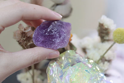 Amethyst Bulk Natural Healing Crystals Raw Rough Stones Sets for Cabbing Tumbling Cutting Lapidary Polishing Reiki Crytsal Healing Wire Wrapping Decoration Gemstone 0.45lb