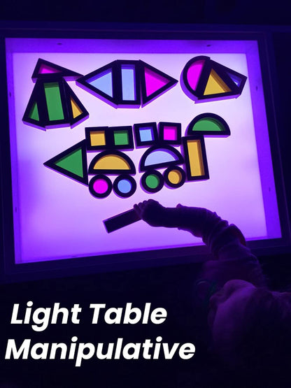 BOHS Rainbow Sensory Blocks (24 pcs) - Wooden Toys for Toddler Gift- Play on Light Table/Sunny Window