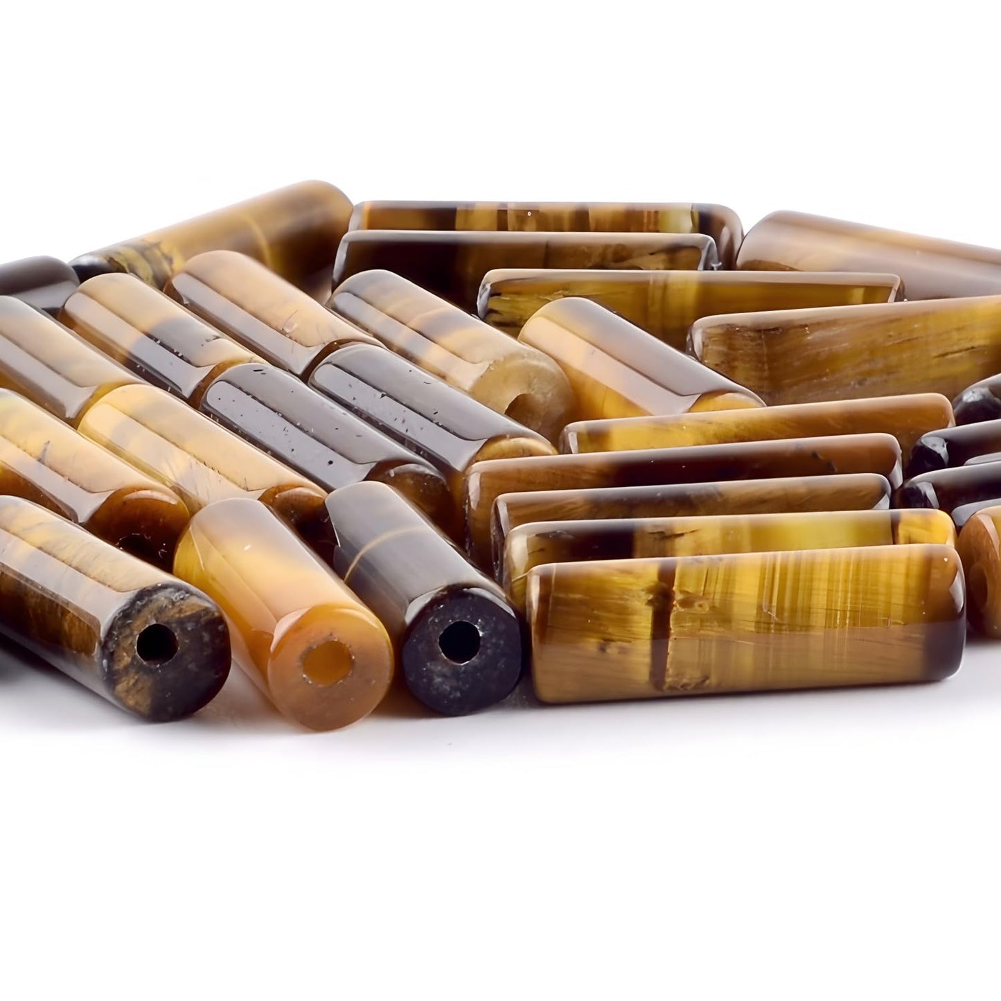 HAAMIIQII Natural Yellow Tiger's Eye Tube Beads 13x4mm Column Stone Cylinder Gemstone Loose Beads for Jewelry Making Strand 15 Inch (28-29pcs)