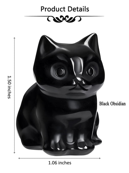 CrystalTears Black Obsidian Crystal Cat Figurine Carved Healing Crystal Gemstone Cat Lucky Cute Stone Cat Statue for Home Office Desk Meditation Decor Gifts for Women Men Cats Lover Christmas