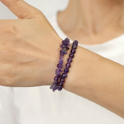 Amethyst Bracelets for Women 2Pcs 6mm Natural Stone Bracelet Crystal Beaded Bracelet Amethyst Jewelry Healing Bracelet for Women