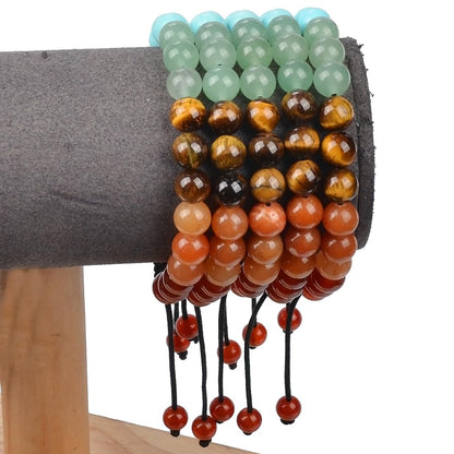 MASSIVE BEADS Seven Chakra Stones - Stone of Balance Energy - Handmade Yoga Adjustable Macrame Bracelet Natural Stone Crystal Healing Power Energy Gifts for Unisex Adult 8mm