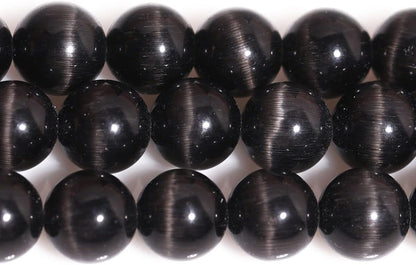 HAAMIIQII 45pcs 8mm Black Cat Eye Beads Round Loose Gemstone Beads for Jewelry Making Strand 15 Inch