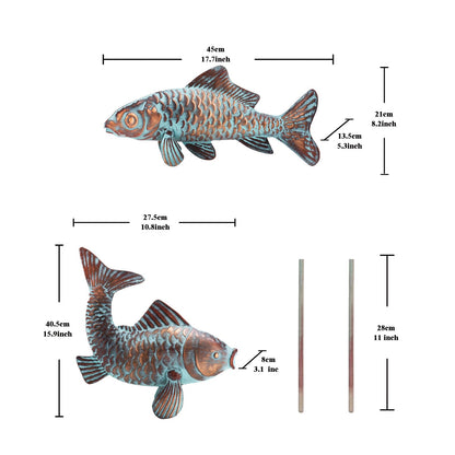 G/N Set of 2 Koi Fish Decor Outdoor Statue Sculpture Garden Pond Fishes Yard Art Antique Copper Koi Sculptures & Statues Large Metal Koi Fish Figurine Ornaments Décor Gifts for Women Mom Grandma