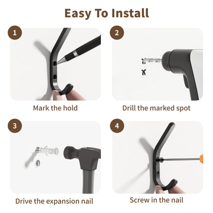 GWAAZXGZ Wall Hooks for Hanging Coats - 10 Pack Black 3.2'' Double Hook Design, Hat Organizers, Wall Mount Hangers for Bags and Keys, Perfect for Garage, Workshop, Entryway, Closet, and DIY Projects