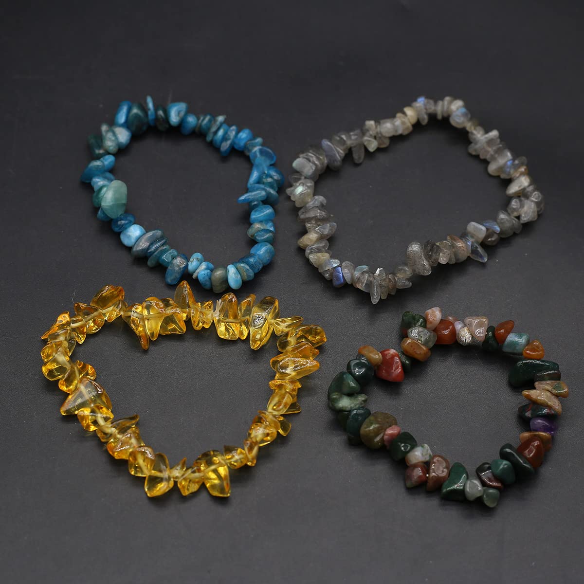 LE SKY 20 Pcs Natural Chakra Crystal Healing Chip Stretch Bracelets Irregular Spiritual Stone Bracelet for Women Men Reiki Yoga Anxiety Yoga Meditation