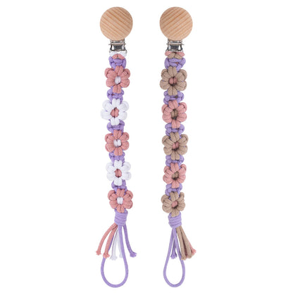 Symbolife Pacifier Clip for Boys Girls Floral Daisy Macrame Baby Paci Clip Pacifier Holder Leash Boho Wooden Clips Handmade Braided Cotton Binky Clips (2pack:Lavender Style × 2)