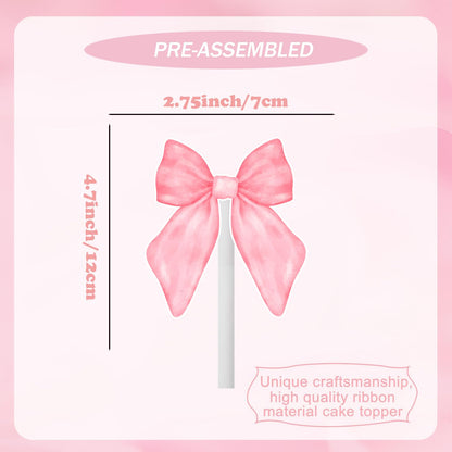 24PCS Coquette Bow Cupcake Toppers, Pink Bow Coquette Birthday Cake Decorations for Bachelorette Bridal Engagement Wedding Girl Baby Shower Bow Theme Party Decor