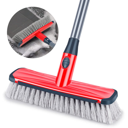 Floor Scrubber with Long Handle, 2 in 1 Scrubbing Brush Stiff Bristle Shower Cleaning Brush for Bathroom, Kitchen, Tub, Carpet, Grout, Tile(Red)