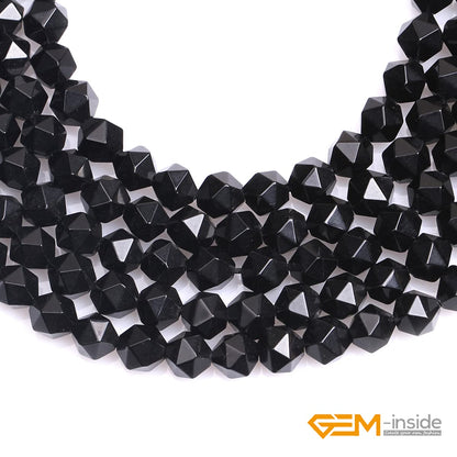 GEM-Inside Natural 8mm Black Agate Gemstone Loose Beads Faceted Cambay Crystal Energy Stone Power for Jewelry Making 15"