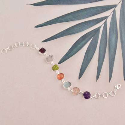 MANILATA Natural Multi Stone 7 Chakra Bracelet Spiritual Protection, Adjustable link Bracelet, Healing Crystals, Birthday, Gift for Her, Gemstone Jewelry 8 inch AAA+ Quality