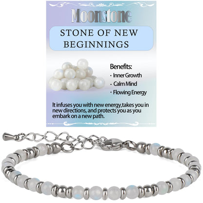 4mm Moonstone Tiny Beaded Bracelets For Women, Energy Gem Charm Jewelry Adjustable Bracelet Gifts for Mom, Daughter, Wife, Coworkers, Friends, Bestie