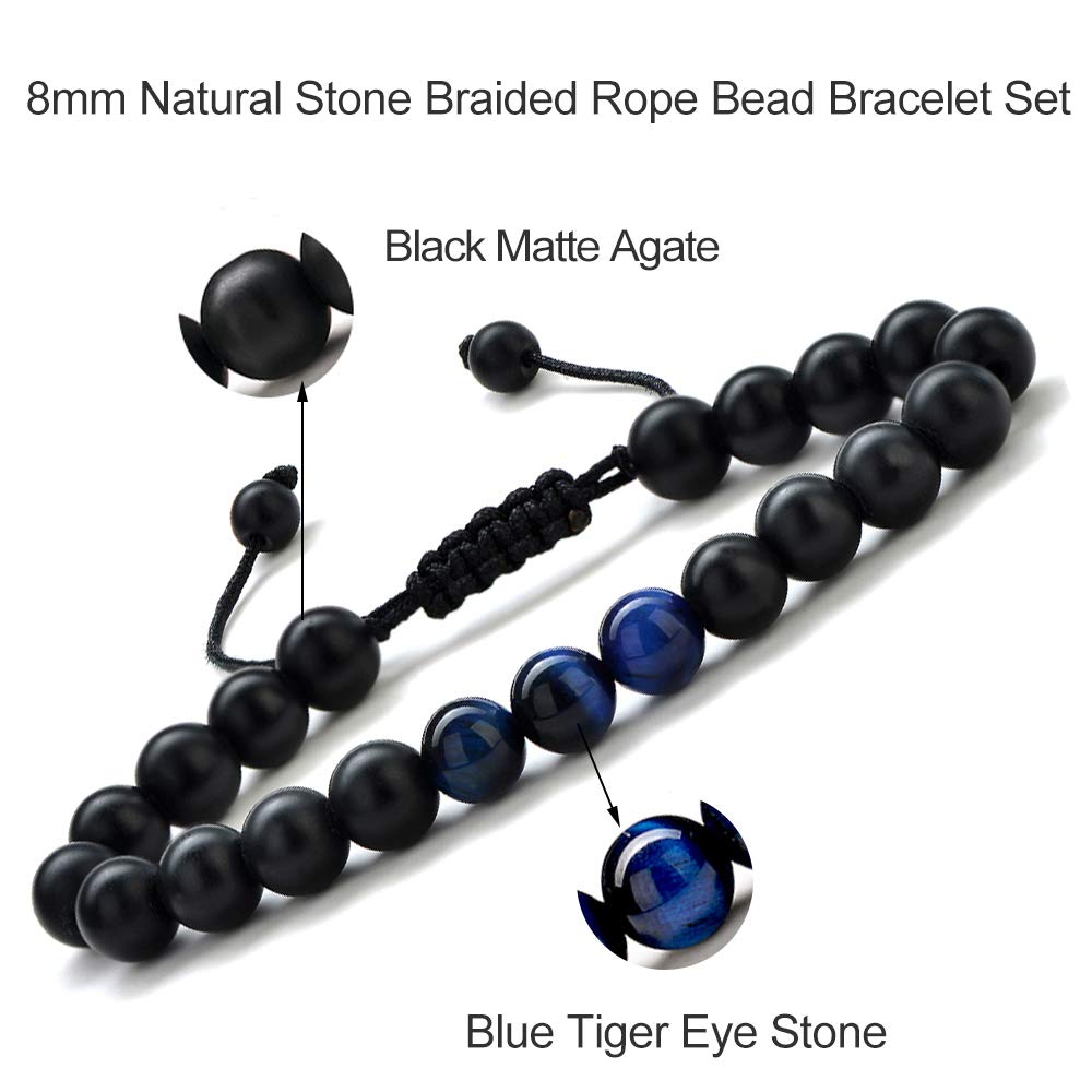 M MOOHAM Gifts for Men Bracelets - Beaded Lava Rock Stone Tiger Eye Adjustable Matte Agate Bracelet Men Who Want Nothing Birthday Retirement Gifts
