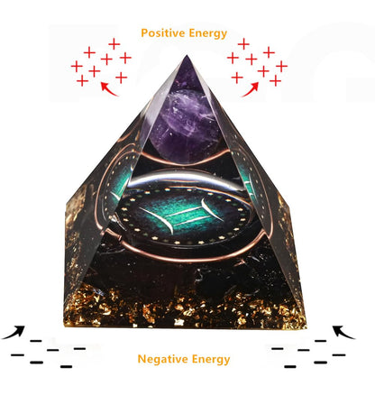 12 Zodiac Orgone Crystal Pyramid, Natural Amethyst with Obsidian,Healing Crystals Pyramid for Protection Chakra, Unique Constellation Pyramid for Positive Energy, Healing Money Health(Gemini)