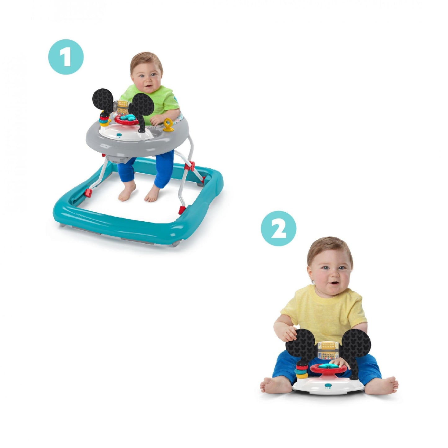 Bright Starts Disney Baby Mickey Mouse Original Bestie 2-in-1 Baby Activity Walker - Easy Fold Frame and Removable -Toy Station, 6 Months and up