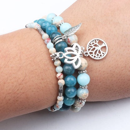 UEUC Tree of Life Yoga Healing Stone Bracelets, Multilayer Lotus Chakra Stone Reiki Bracelet Sets, Anxiety Crystal Natural Stone,for Women Stress Relief(#134)