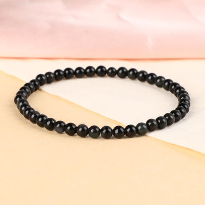 LPBeads Handmade Natural Gemstone Stretch Elastic 4m Black Obsidian Bracelet Healing Crystal Round Stone Beads Jewelry Gifts for Women Men