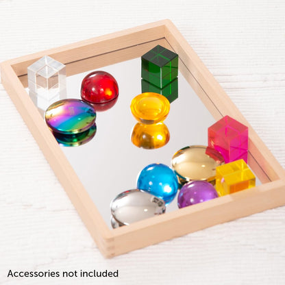 TickiT Small Wooden Mirror Tray - Explore Reflection, Symmetry and Patterns - for All Ages - Add Reflection to Any Sensory Activity Station