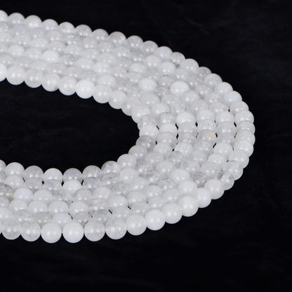 ICAI Beads（White Jade） Natural Stone Gemstone Round Loose Beads Crystal Energy Stone Healing Power for Jewelry Making DIY,1 Strand 35-37pcs（10mm）